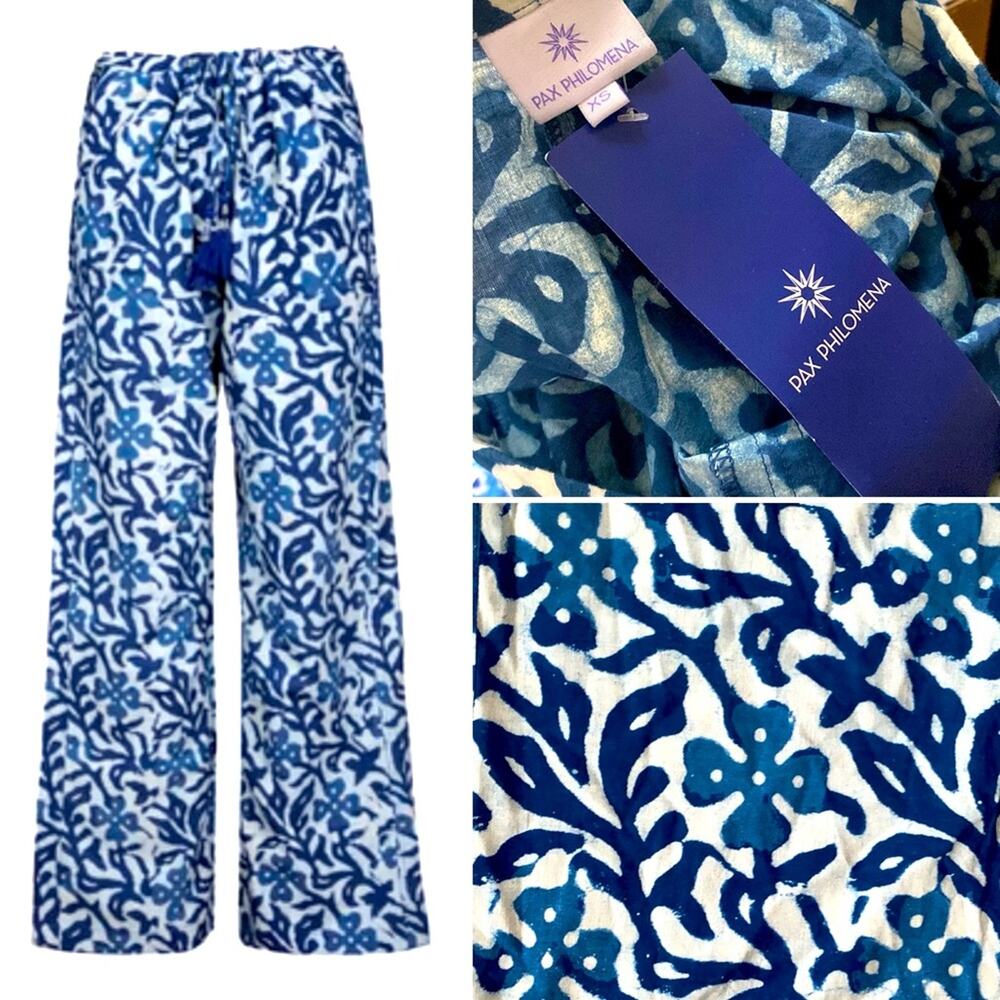 New! Pax Philomena $115 Isadora Floral Batik Cotton Wide Leg Lounge Pants XS NWT